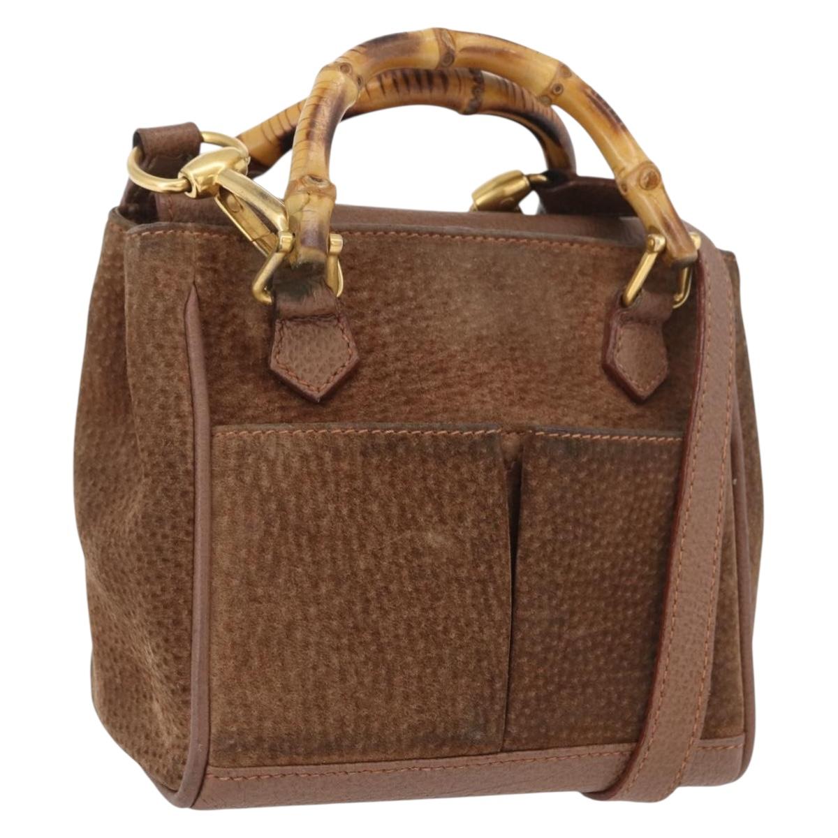 GUCCI Bamboo Hand Bag Suede 2way Brown Gold 007 2214 0238 Auth hk3502