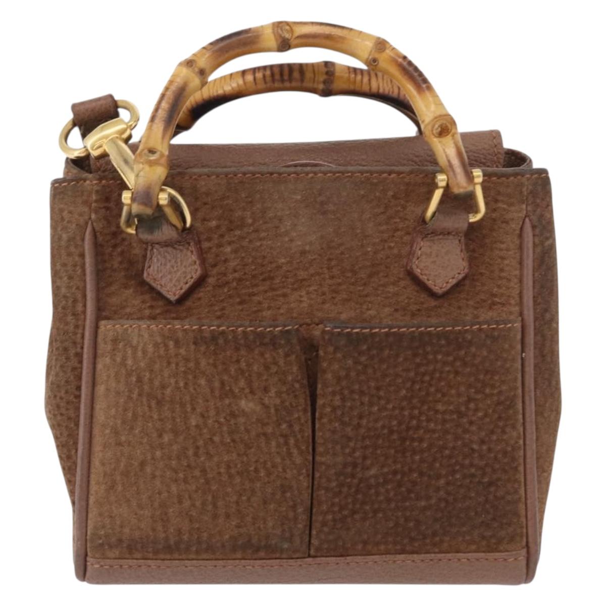 GUCCI Bamboo Hand Bag Suede 2way Brown Gold 007 2214 0238 Auth hk3502