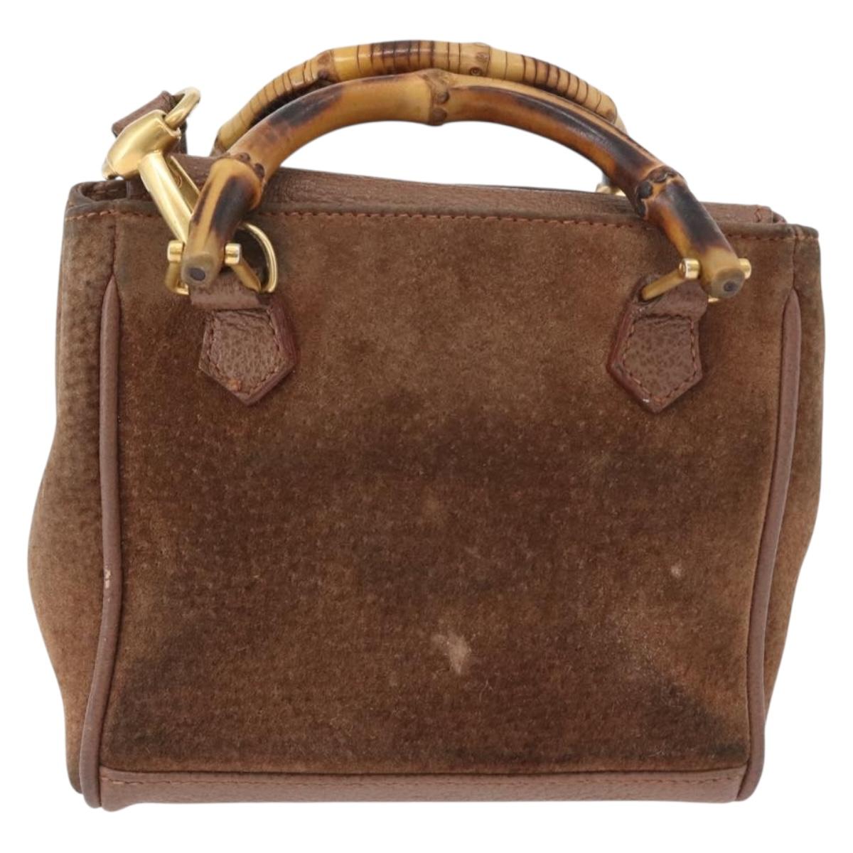GUCCI Bamboo Hand Bag Suede 2way Brown Gold 007 2214 0238 Auth hk3502