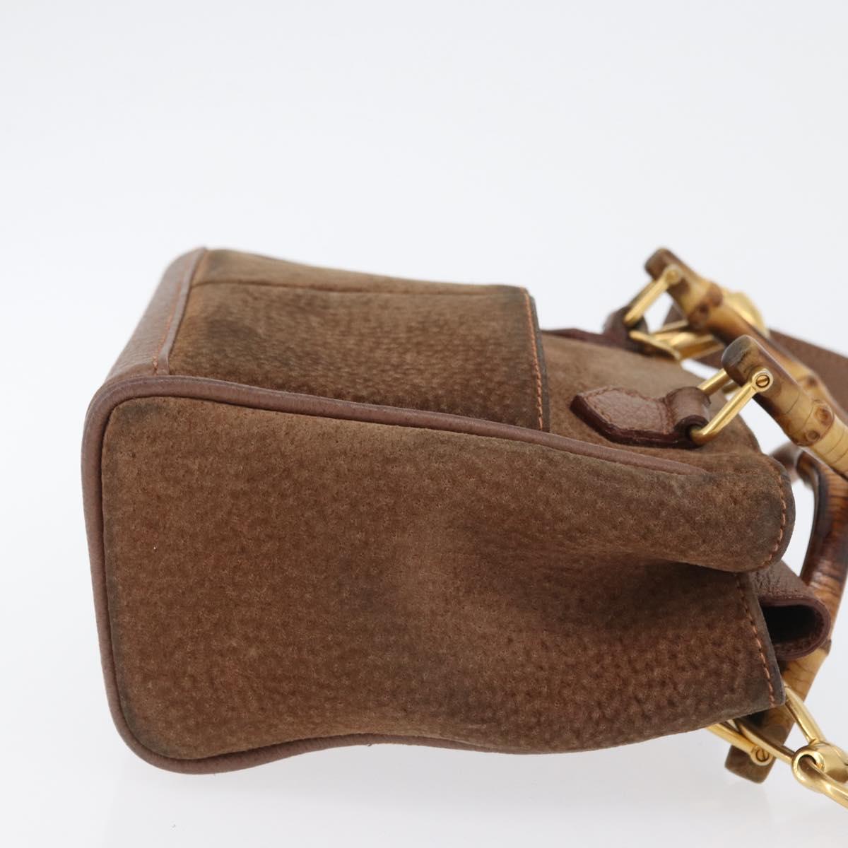 GUCCI Bamboo Hand Bag Suede 2way Brown Gold 007 2214 0238 Auth hk3502