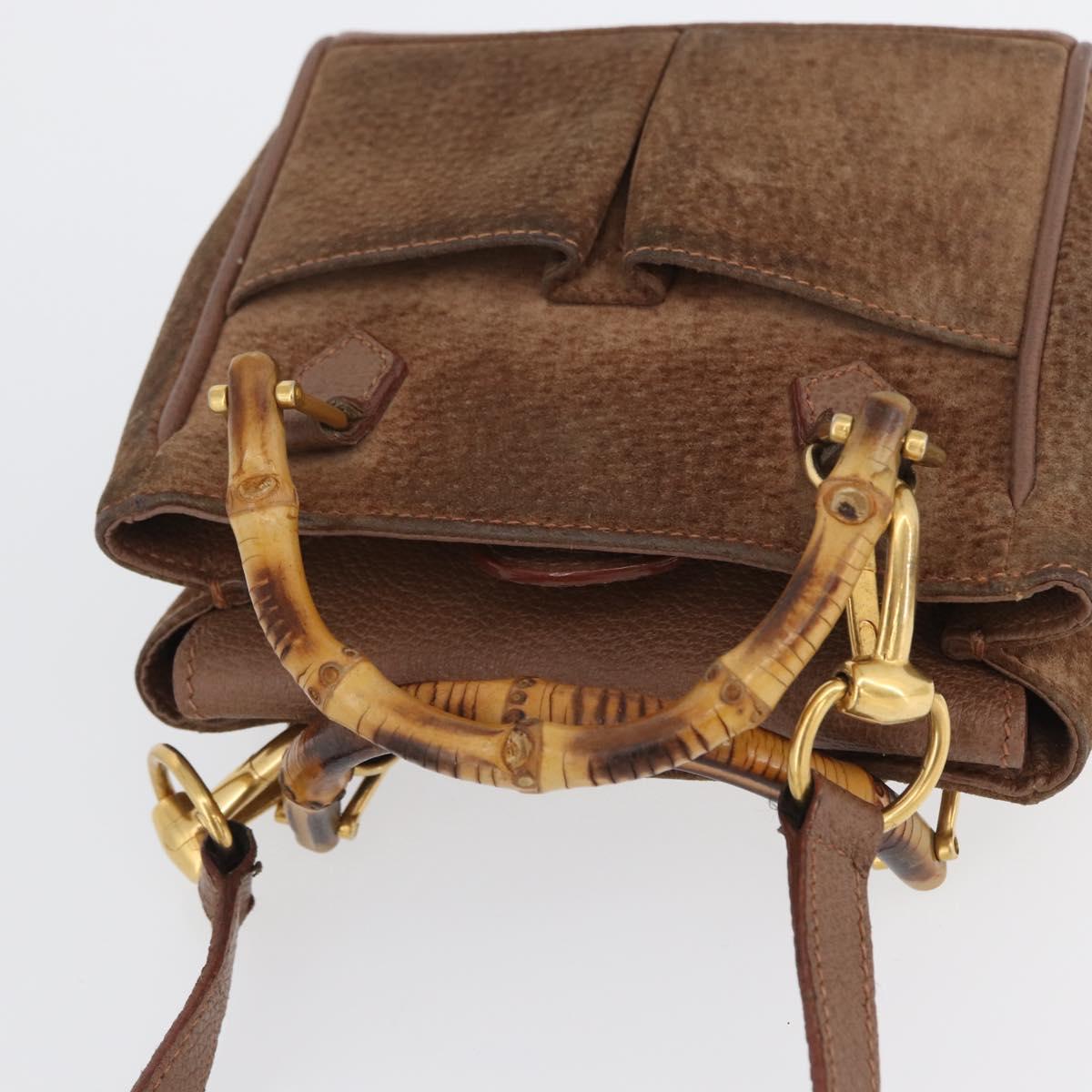 GUCCI Bamboo Hand Bag Suede 2way Brown Gold 007 2214 0238 Auth hk3502