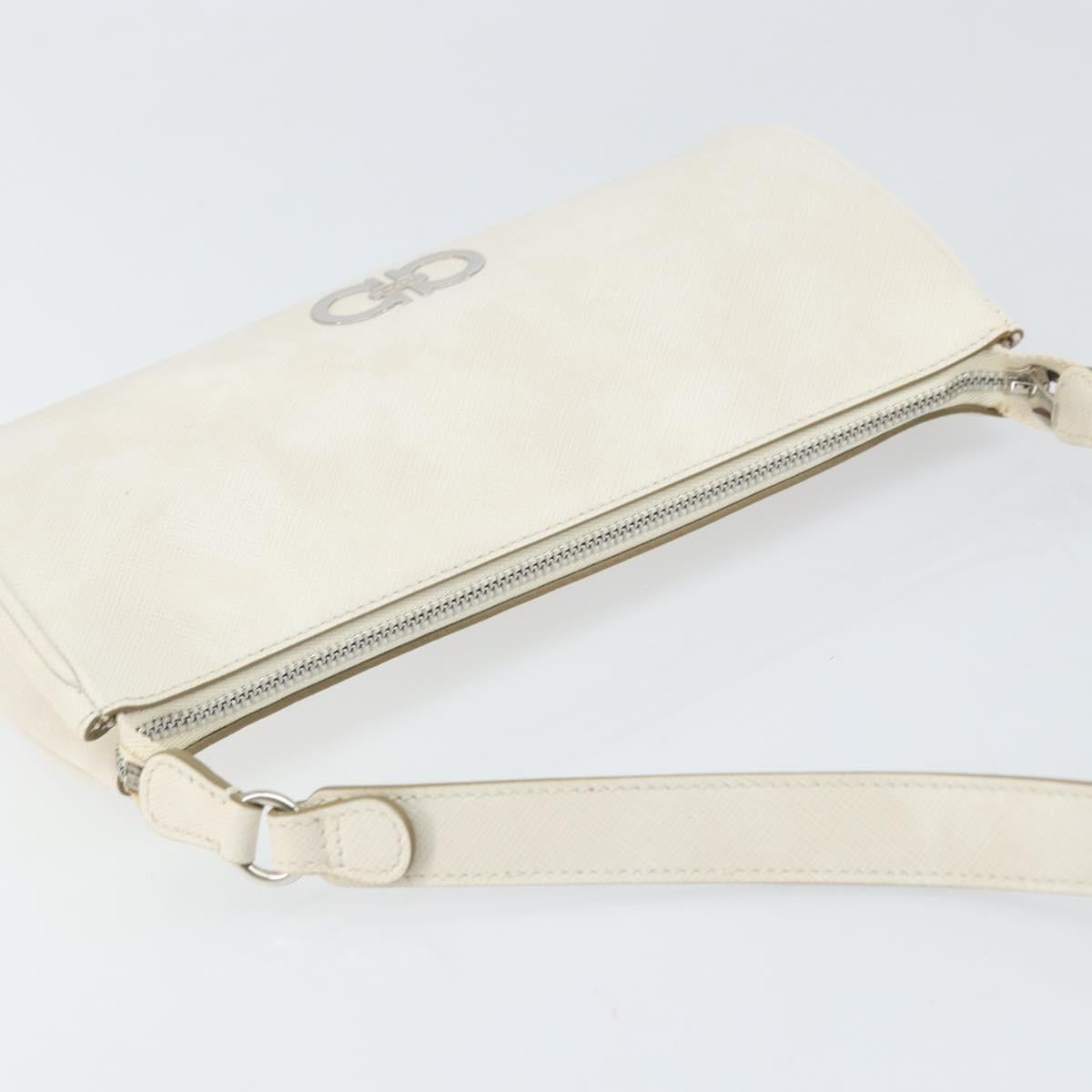 Salvatore Ferragamo Gancini Shoulder Bag Leather White Silver Auth hk3504