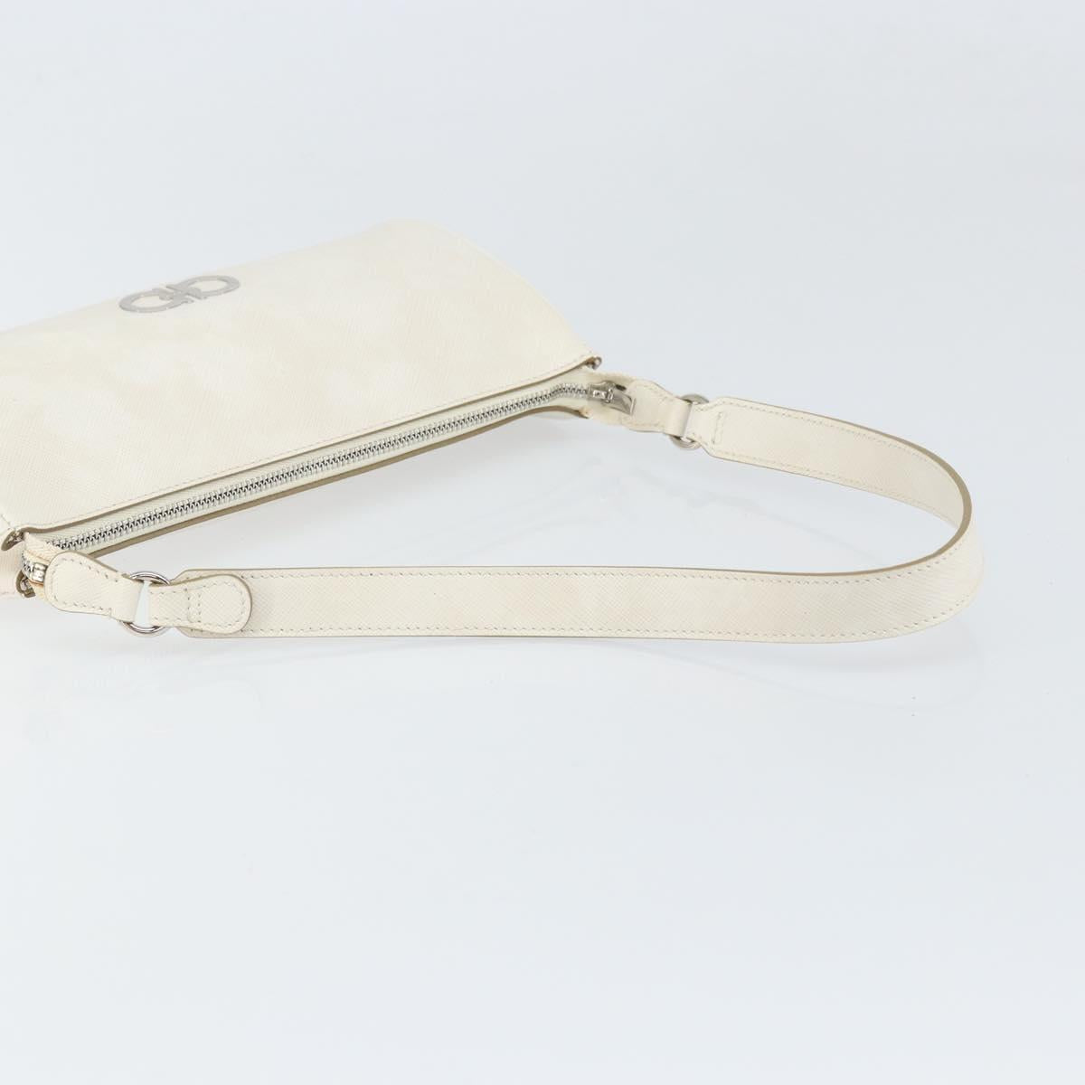 Salvatore Ferragamo Gancini Shoulder Bag Leather White Silver Auth hk3504