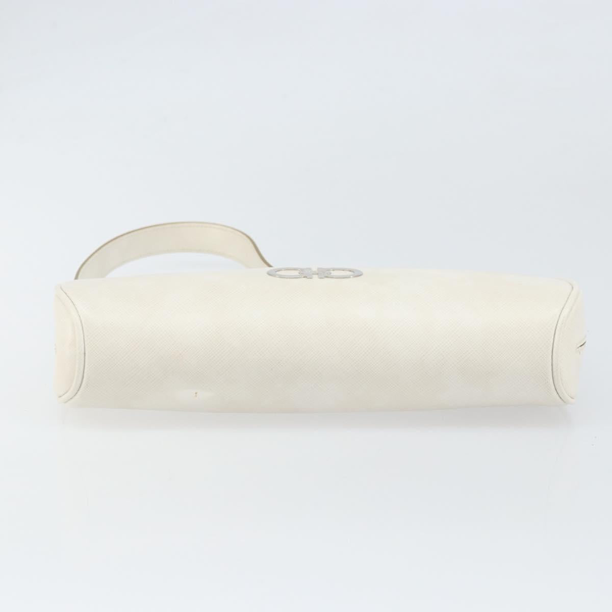 Salvatore Ferragamo Gancini Shoulder Bag Leather White Silver Auth hk3504