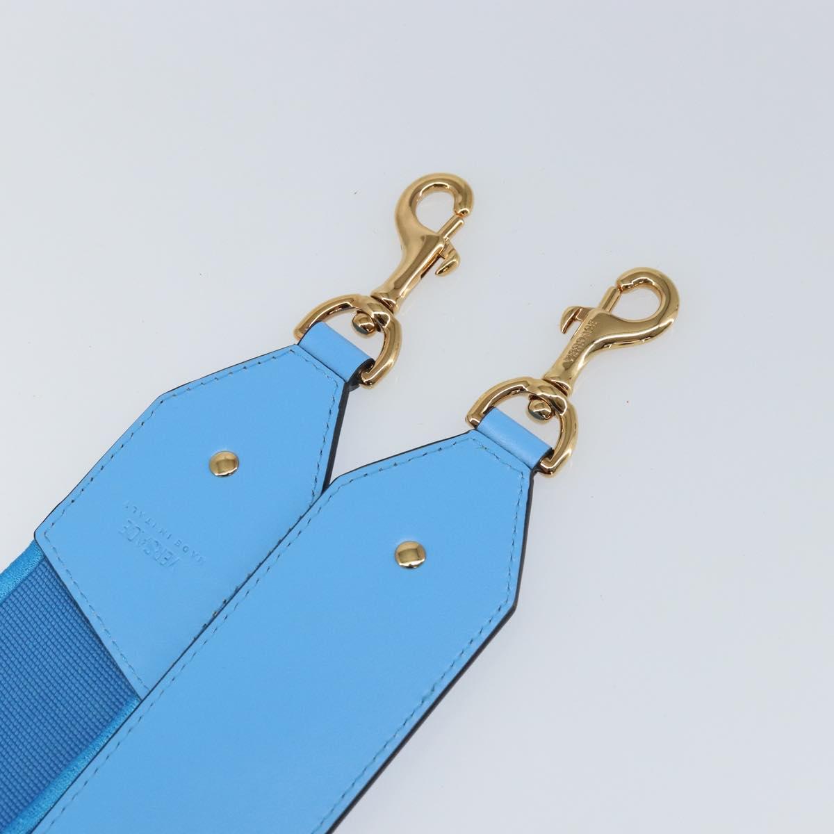 VERSACE Shoulder Strap Canvas Leather 37.8"" Light Blue Gold Auth hk3507