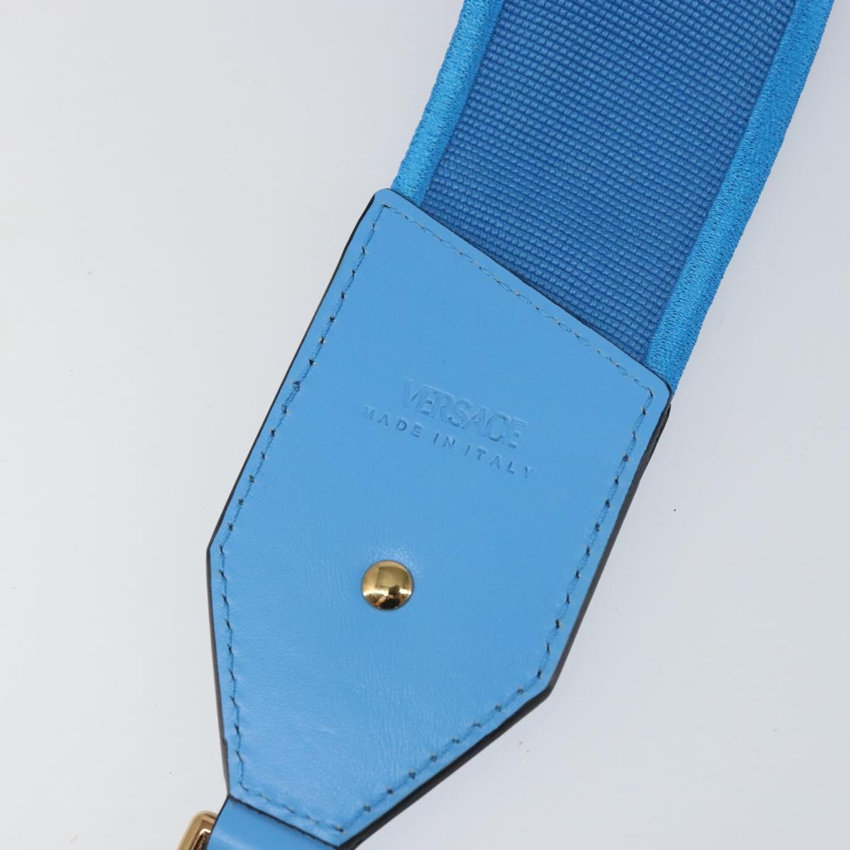 VERSACE Shoulder Strap Canvas Leather 37.8"" Light Blue Gold Auth hk3507
