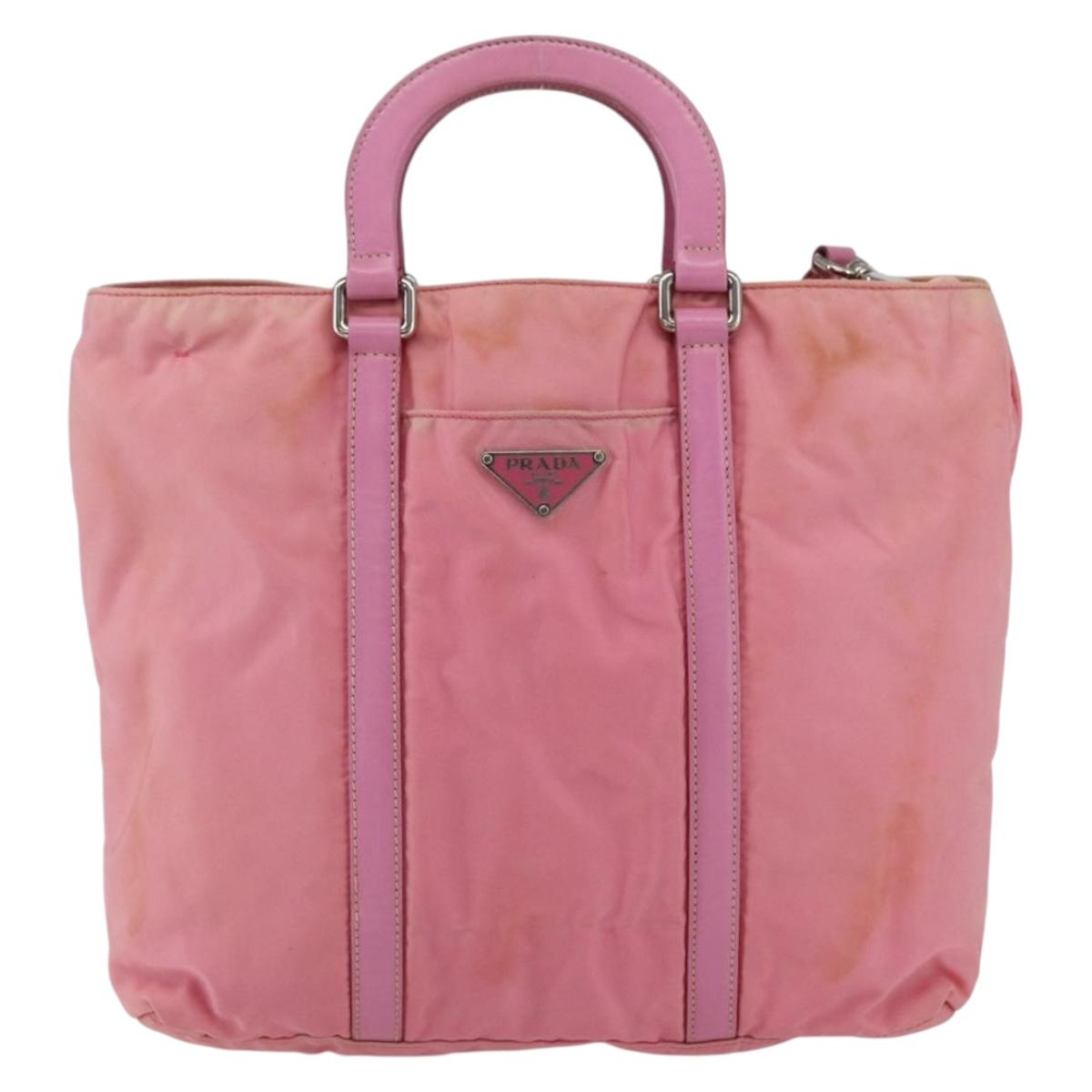 PRADA Hand Bag Nylon 2way Pink Silver Auth hk3514