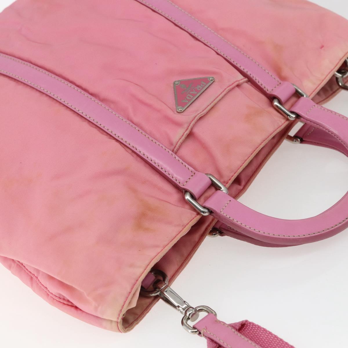 PRADA Hand Bag Nylon 2way Pink Silver Auth hk3514