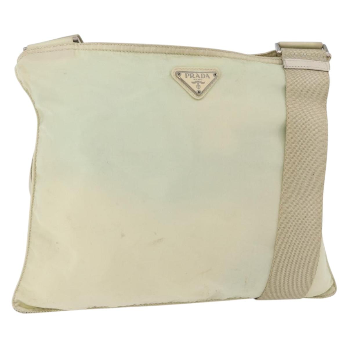 PRADA Shoulder Bag Nylon Ivory Silver Auth hk3516