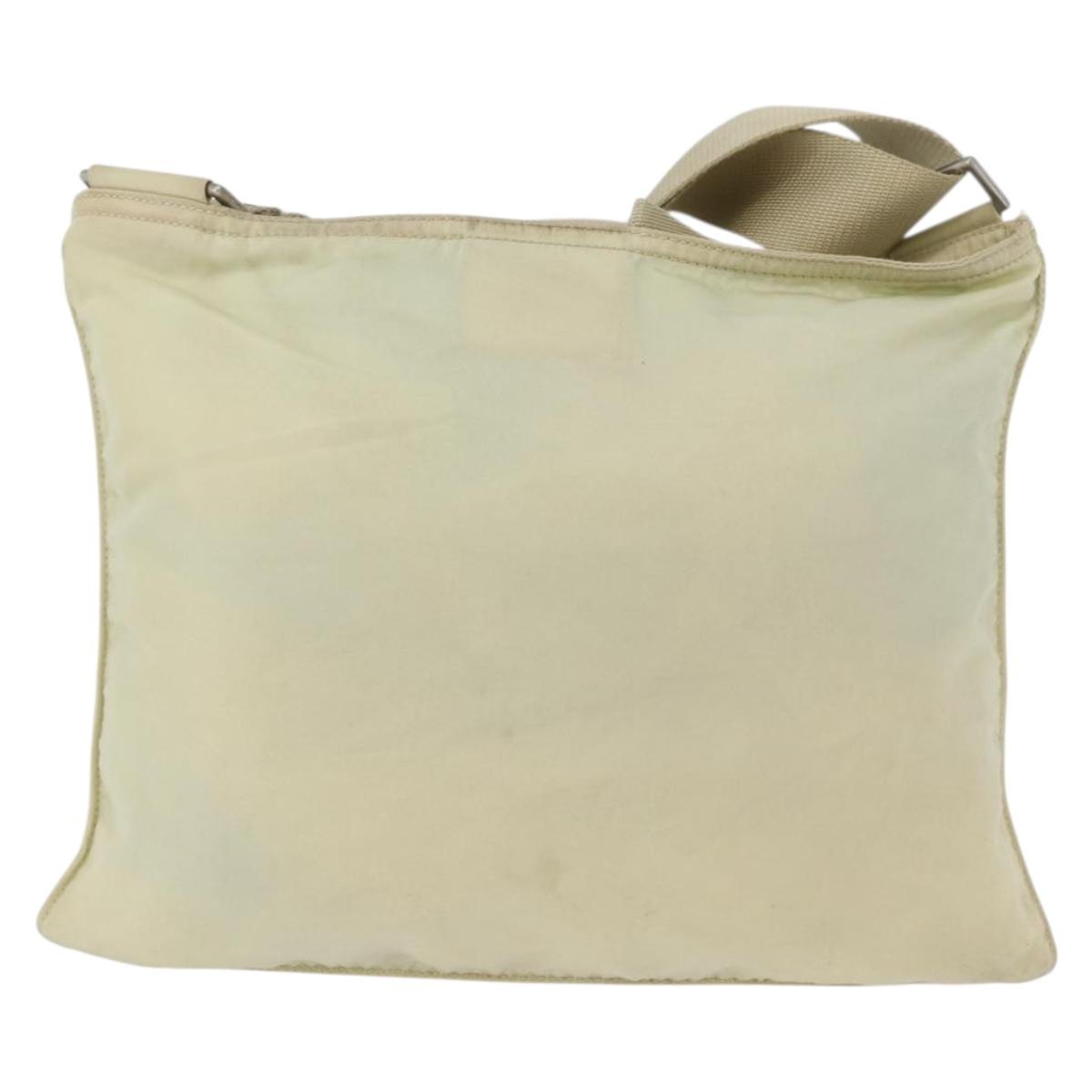 PRADA Shoulder Bag Nylon Ivory Silver Auth hk3516