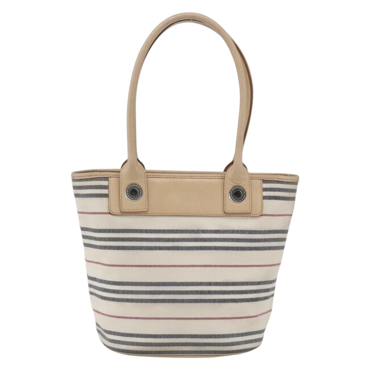 BURBERRY Nova Check Tote Bag Canvas Leather White Silver Auth hk3518