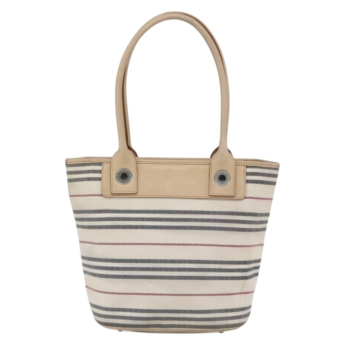 BURBERRY Nova Check Tote Bag Canvas Leather White Silver Auth hk3518
