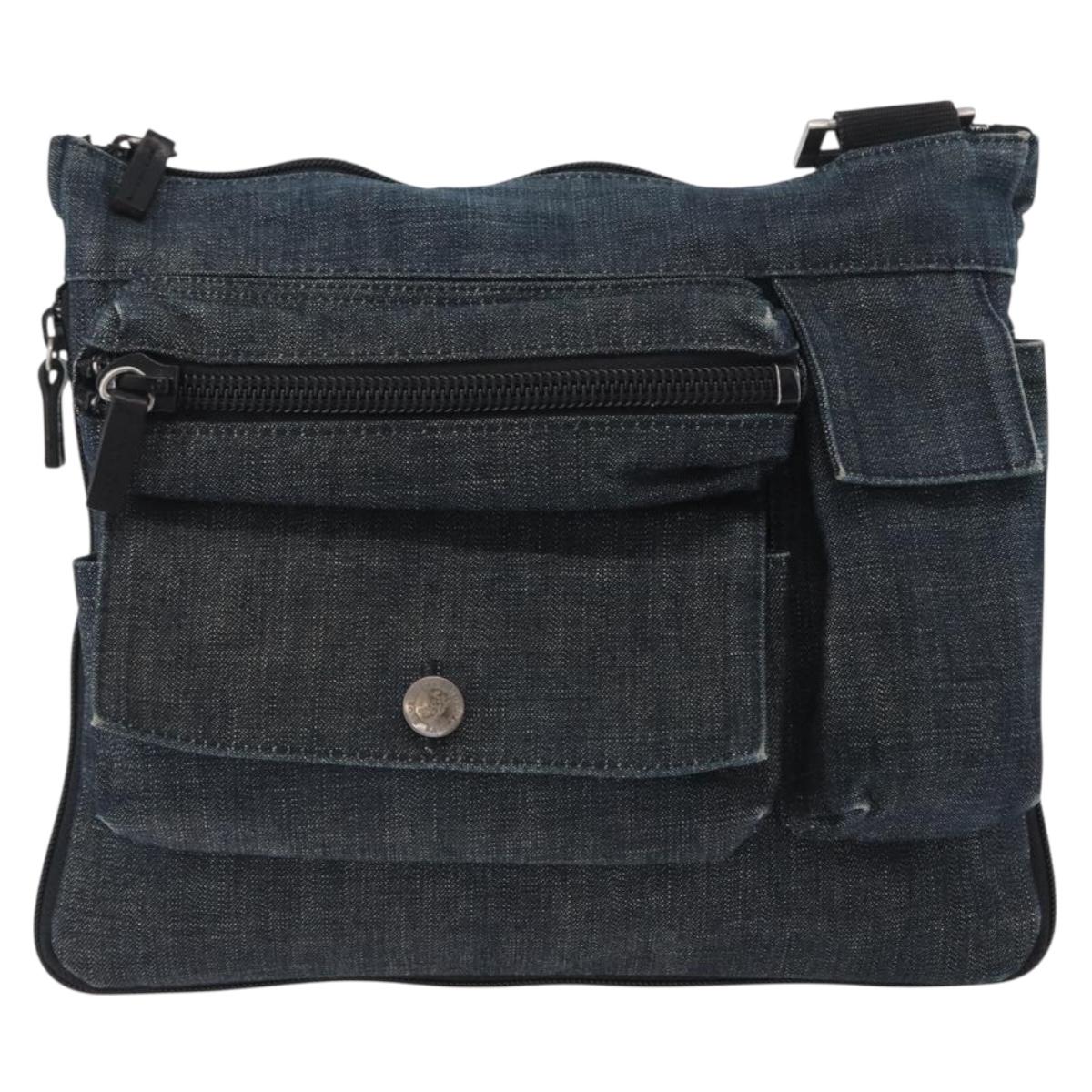 Burberrys Blue Label Shoulder Bag Denim Blue Silver Auth hk3519