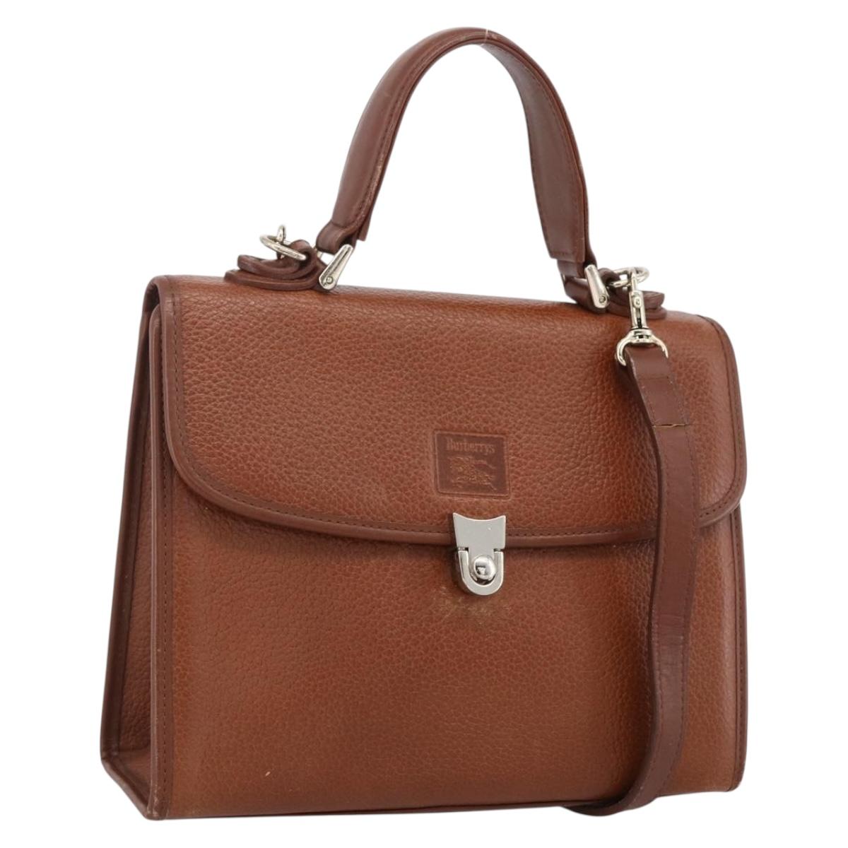 Burberrys Hand Bag Leather 2way Brown Gold Auth hk3526