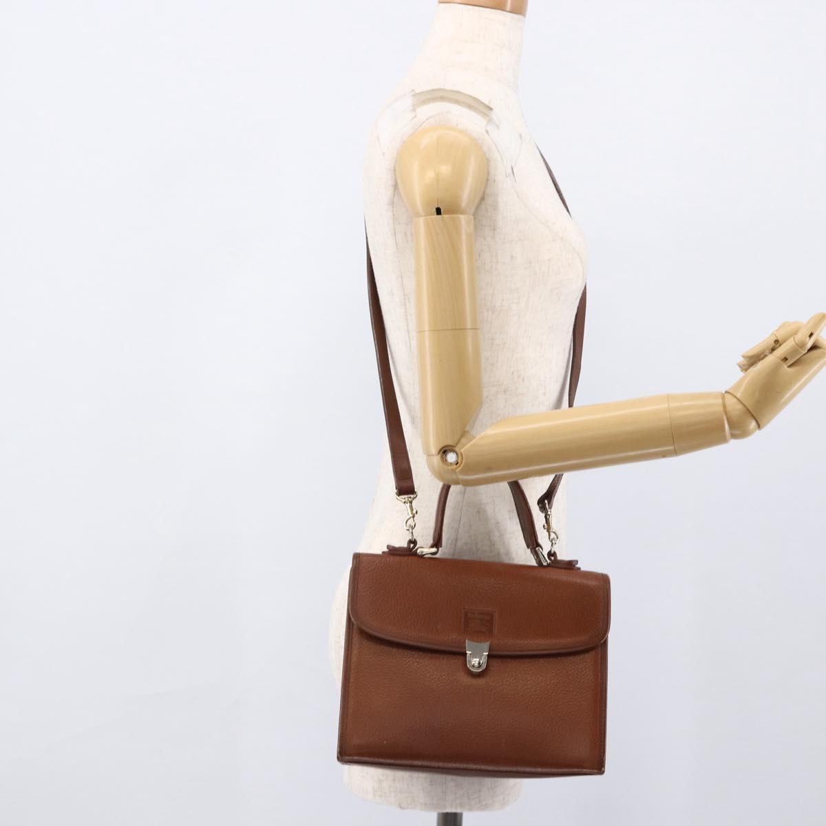 Burberrys Hand Bag Leather 2way Brown Gold Auth hk3526