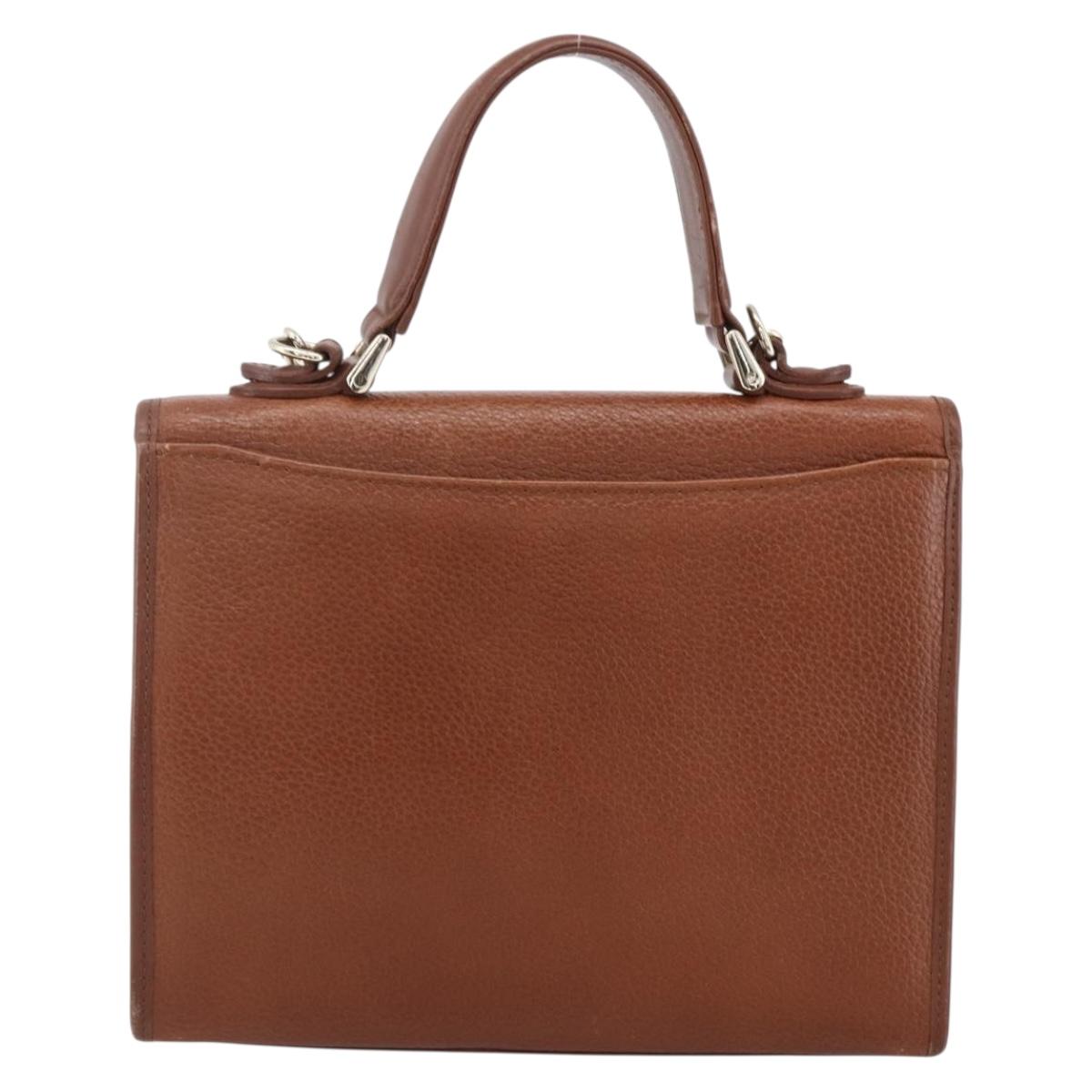 Burberrys Hand Bag Leather 2way Brown Gold Auth hk3526