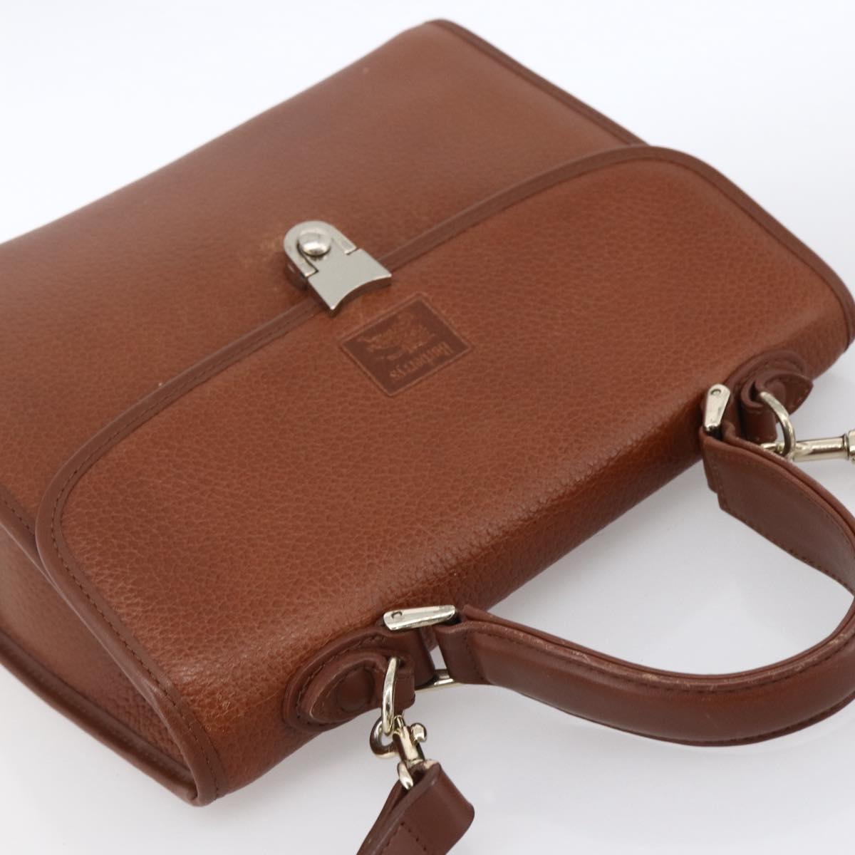 Burberrys Hand Bag Leather 2way Brown Gold Auth hk3526