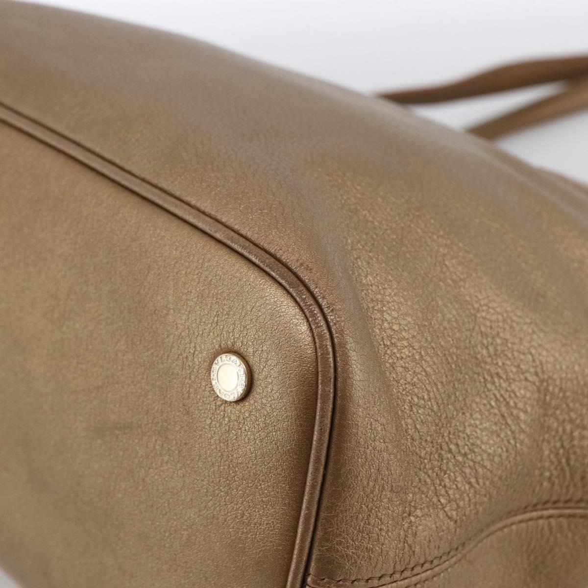 BVLGARI Tote Bag Leather Gold Tone Auth hk3527