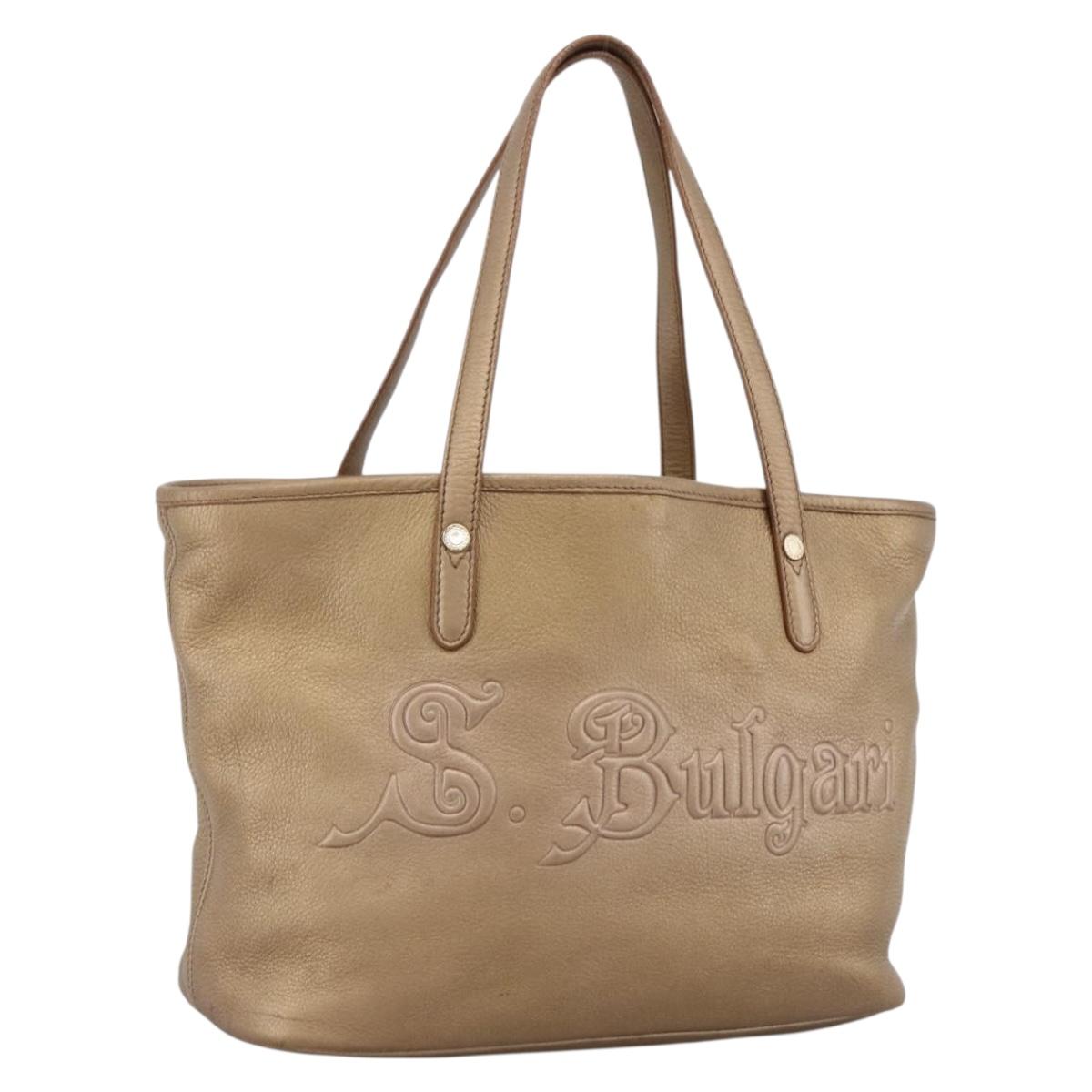 BVLGARI Tote Bag Leather Gold Tone Auth hk3527