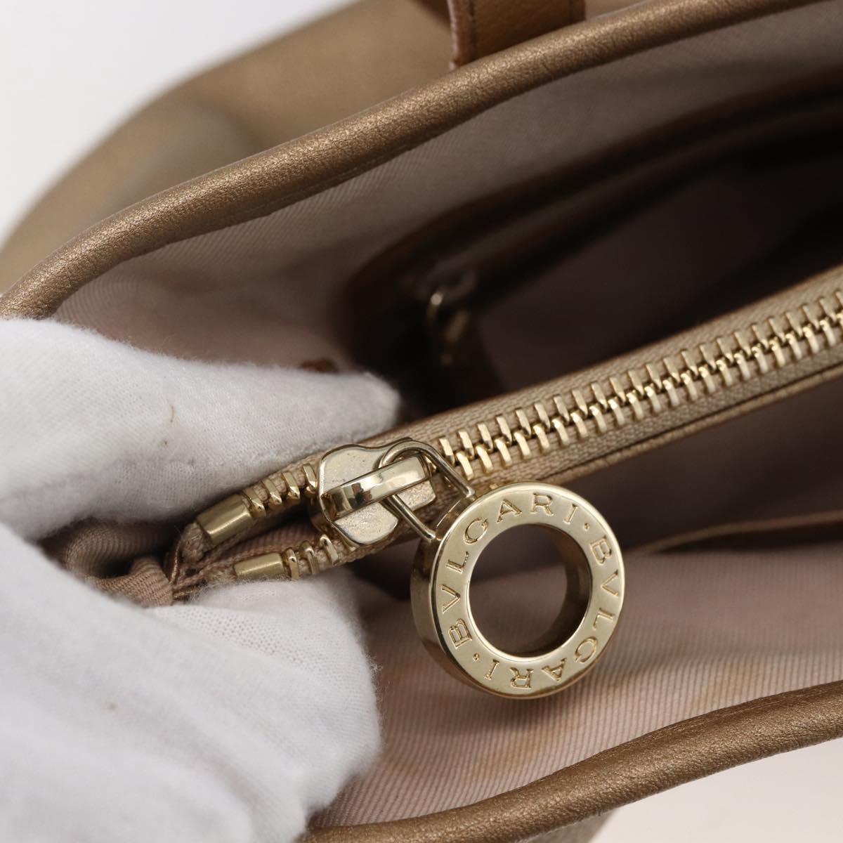 BVLGARI Tote Bag Leather Gold Tone Auth hk3527