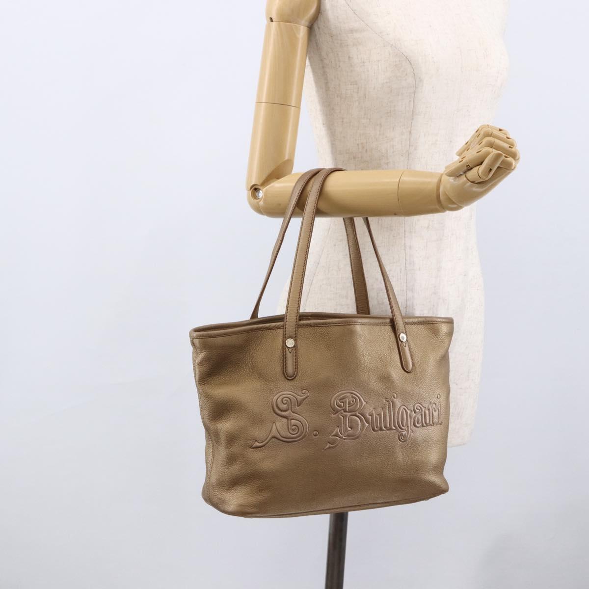 BVLGARI Tote Bag Leather Gold Tone Auth hk3527
