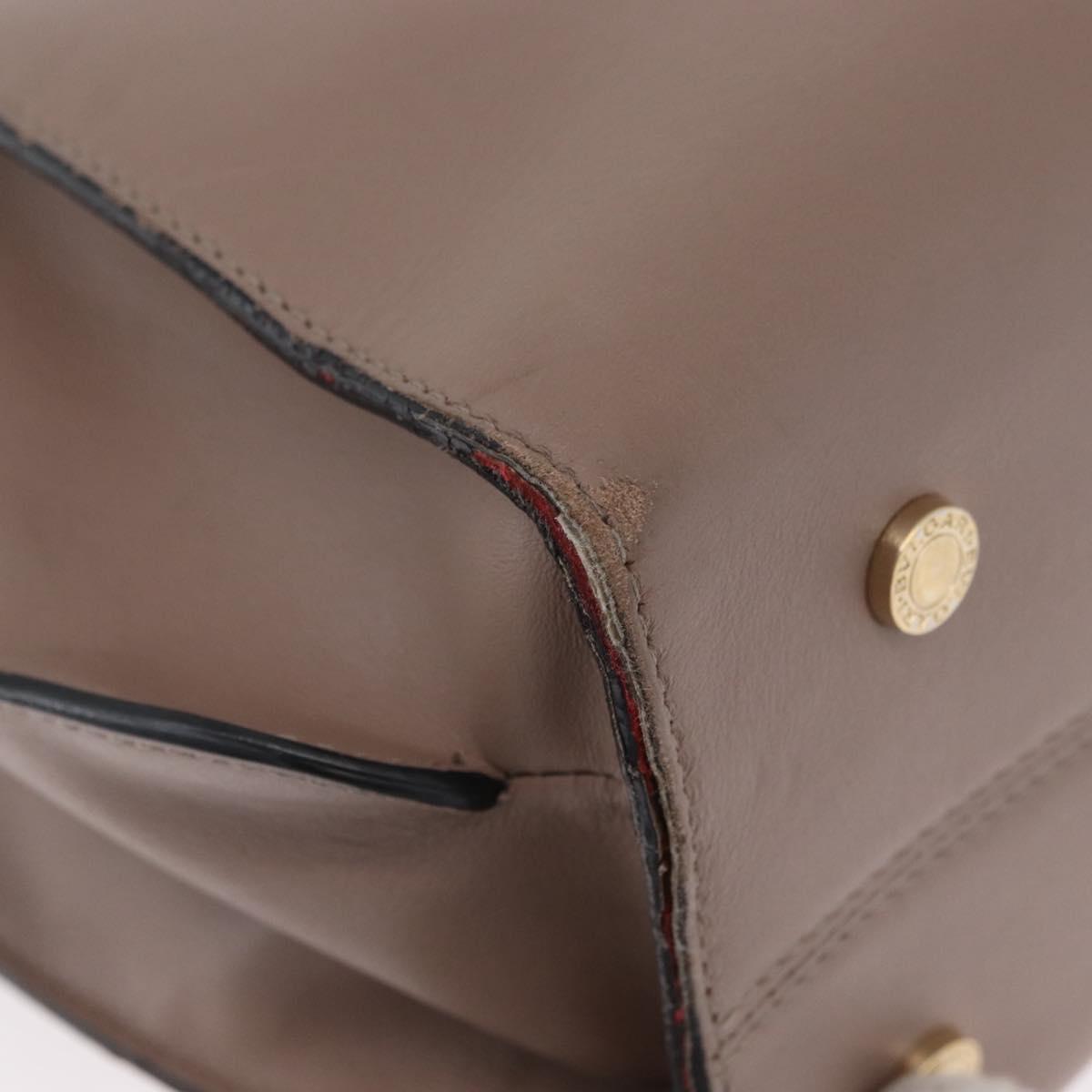BVLGARI Hand Bag Leather 2way Gray Gold Auth hk3528