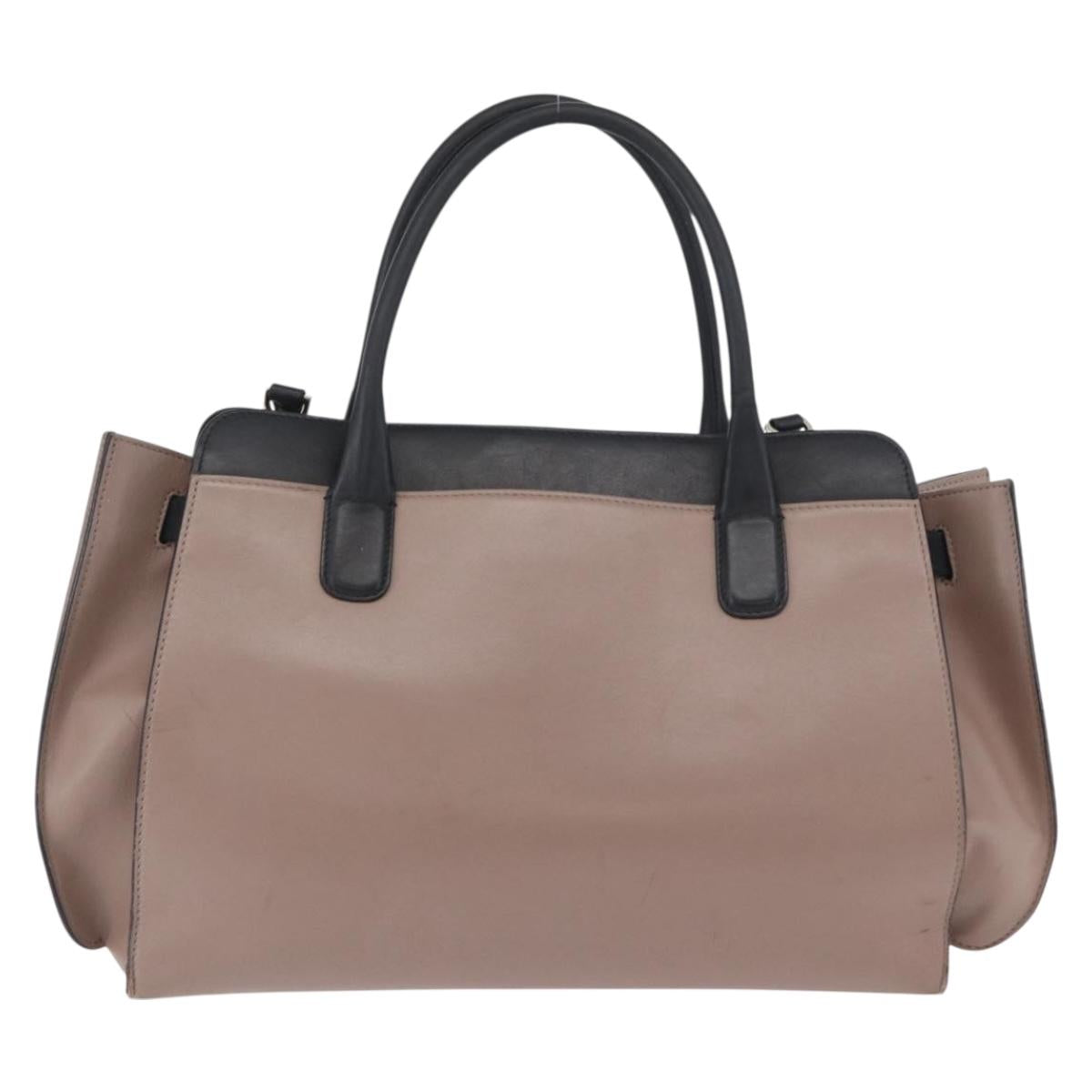 BVLGARI Hand Bag Leather 2way Gray Gold Auth hk3528