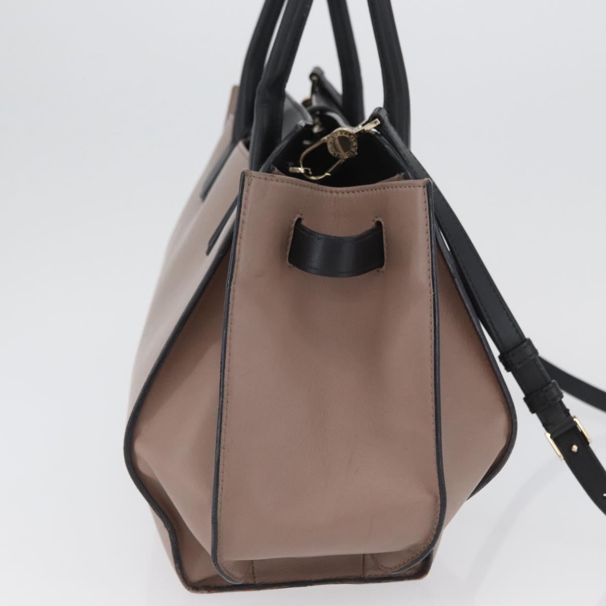 BVLGARI Hand Bag Leather 2way Gray Gold Auth hk3528