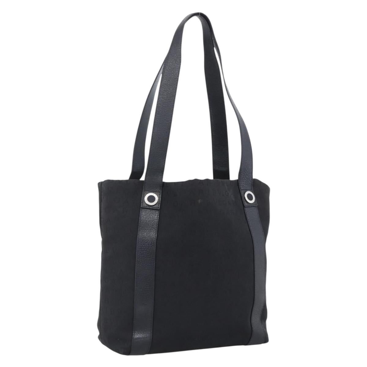 BVLGARI Tote Bag Canvas Black Silver Auth hk3529