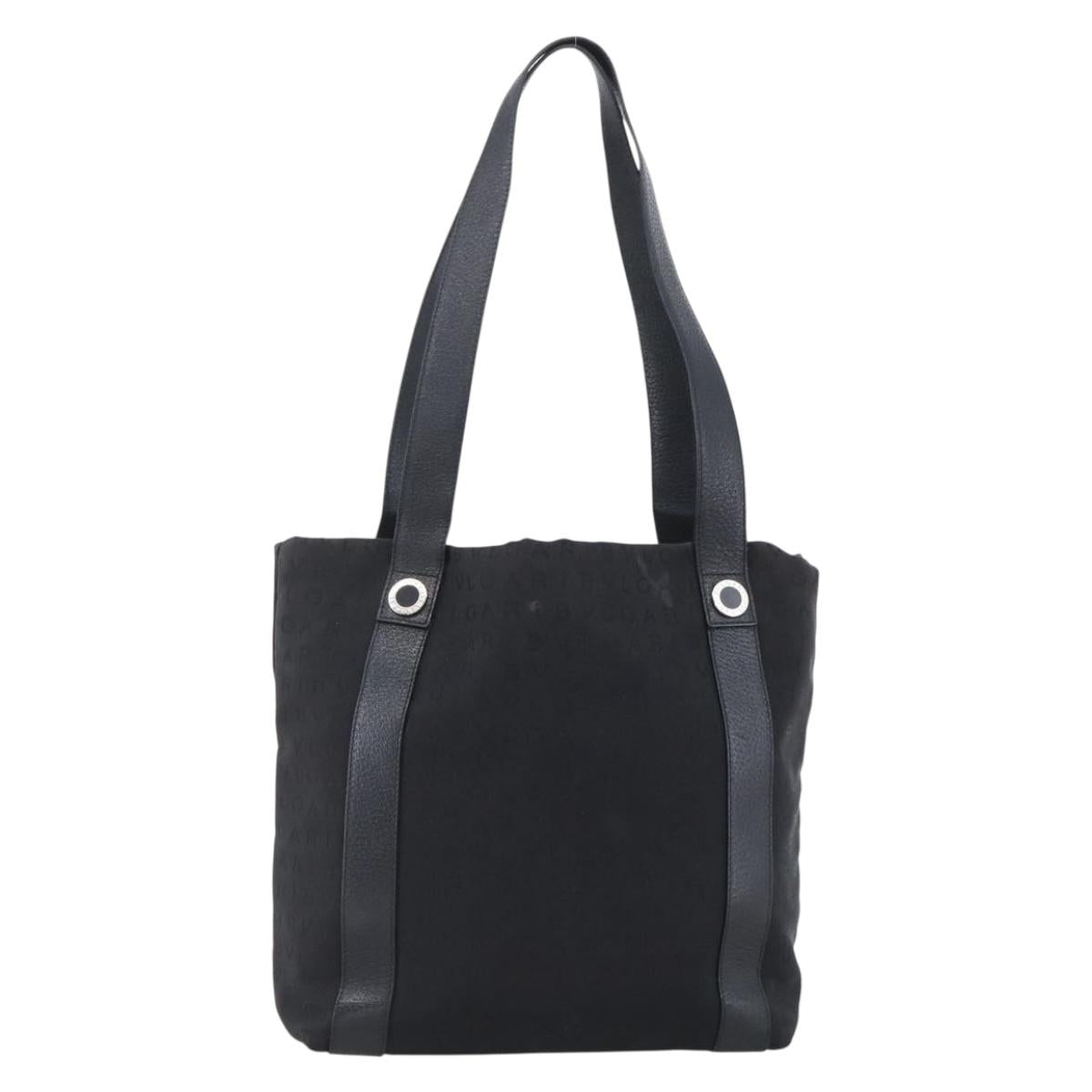 BVLGARI Tote Bag Canvas Black Silver Auth hk3529