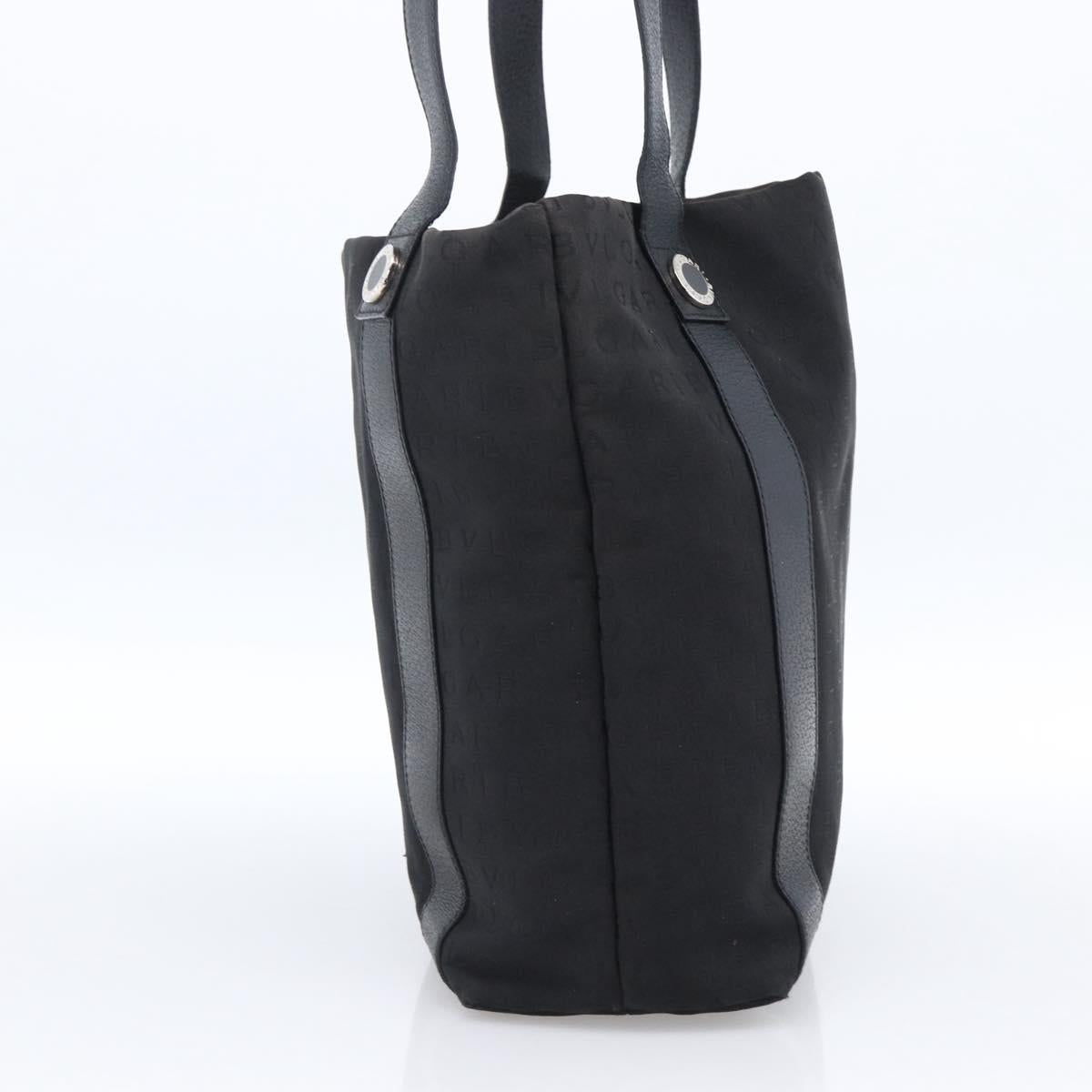 BVLGARI Tote Bag Canvas Black Silver Auth hk3529