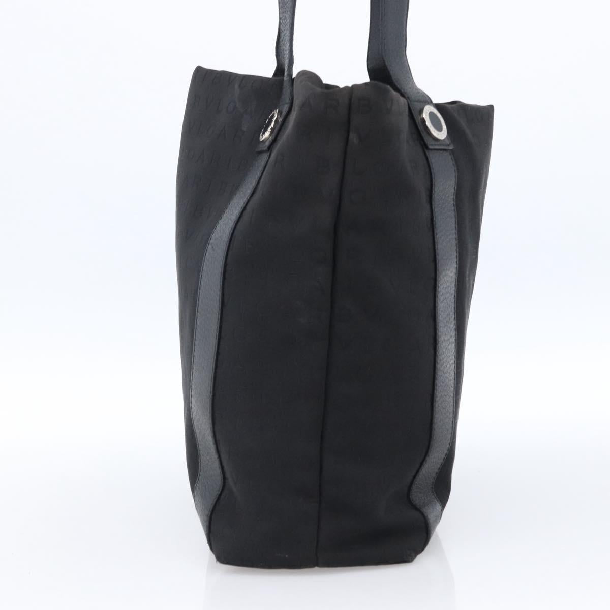 BVLGARI Tote Bag Canvas Black Silver Auth hk3529