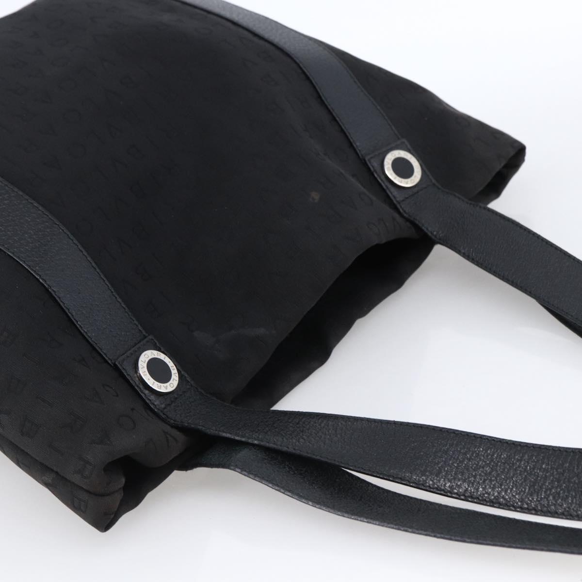 BVLGARI Tote Bag Canvas Black Silver Auth hk3529