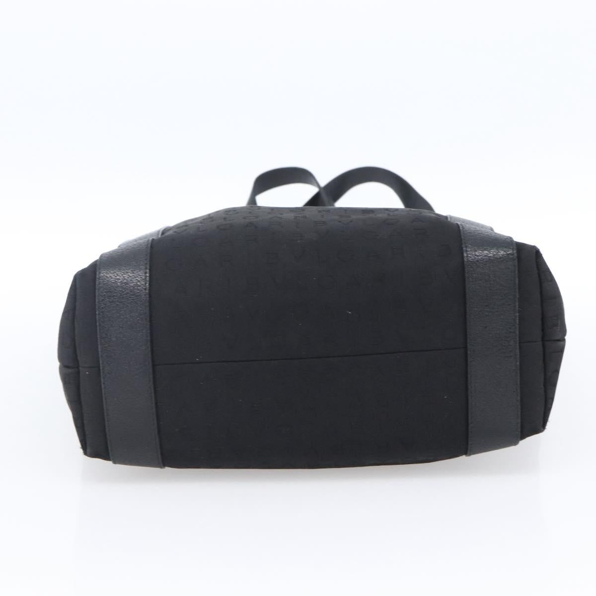 BVLGARI Tote Bag Canvas Black Silver Auth hk3529