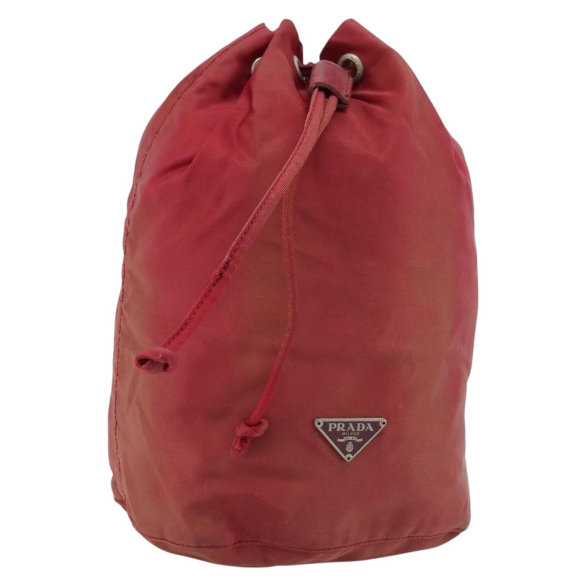 PRADA Drawstring Pouch Nylon Red Auth hk3533