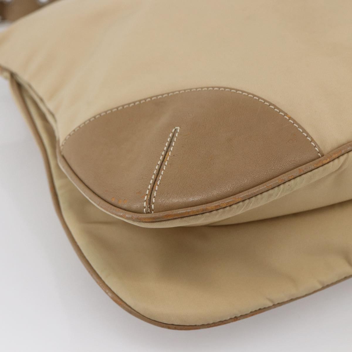 PRADA Shoulder Bag Nylon Beige Silver Auth hk3534