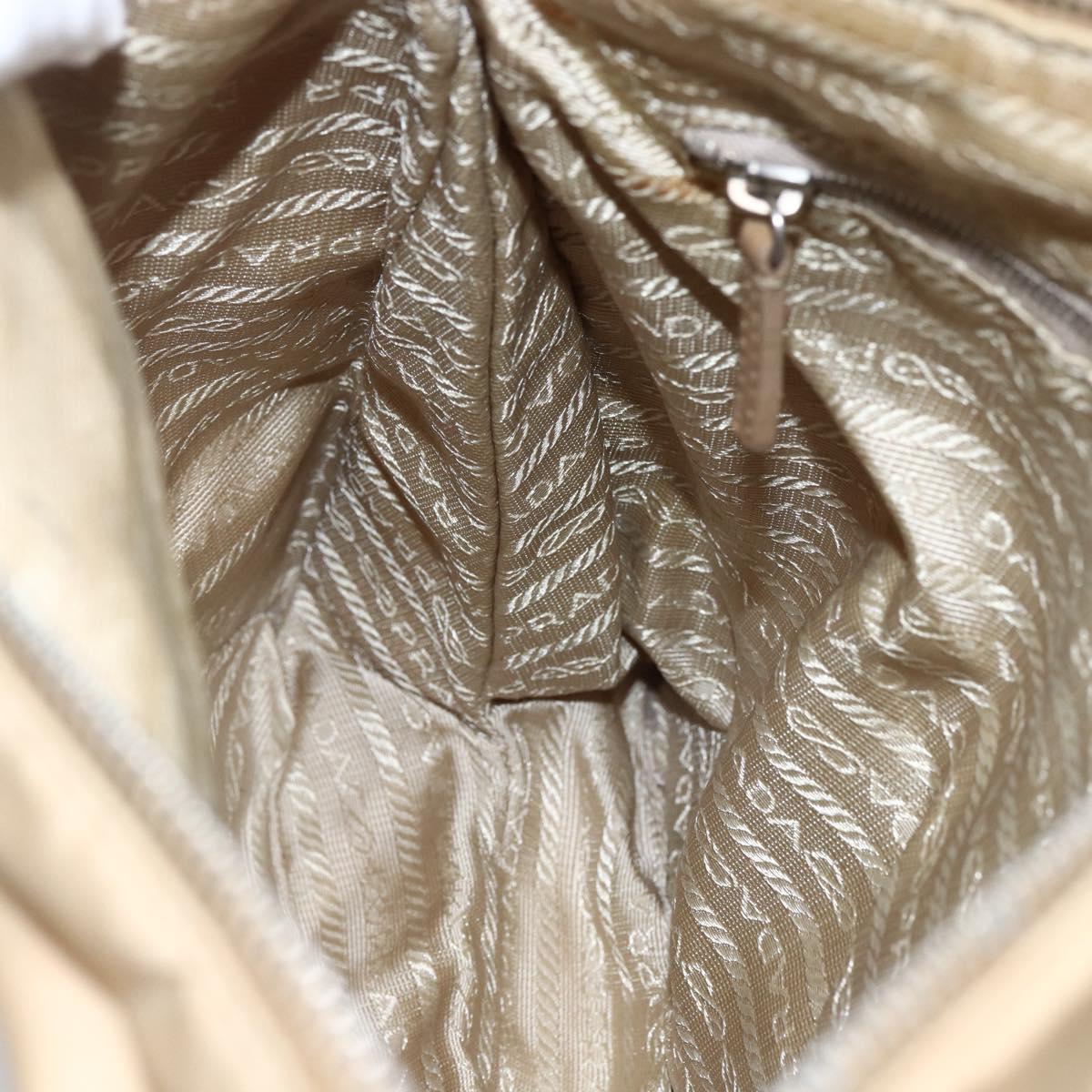 PRADA Shoulder Bag Nylon Beige Silver Auth hk3534