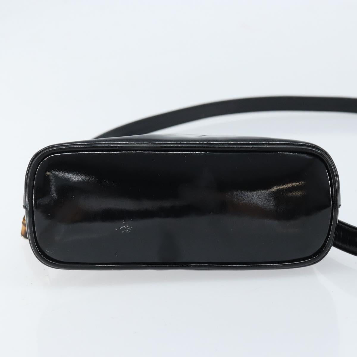 GUCCI Bamboo Hand Bag Patent 2way Black Silver 007 1014 0231 0 Auth hk3535