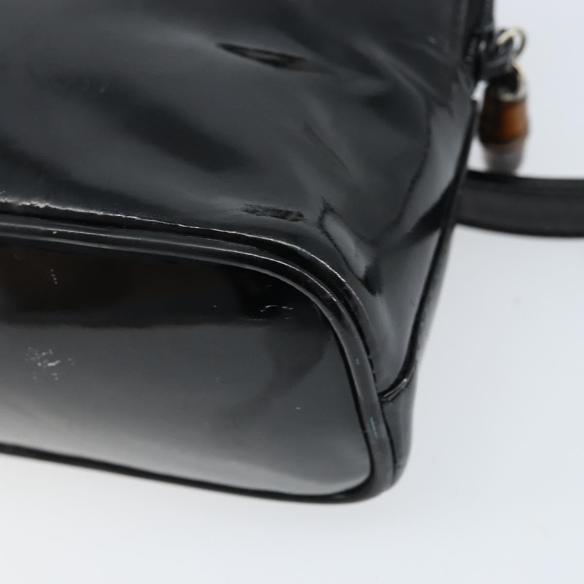 GUCCI Bamboo Hand Bag Patent 2way Black Silver 007 1014 0231 0 Auth hk3535