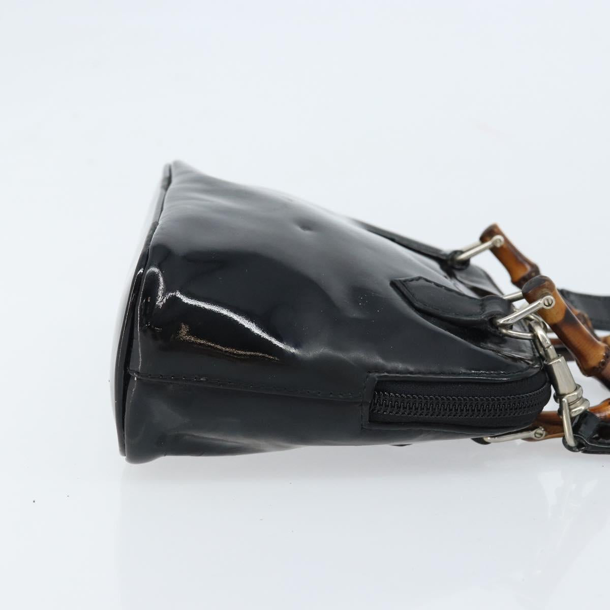 GUCCI Bamboo Hand Bag Patent 2way Black Silver 007 1014 0231 0 Auth hk3535