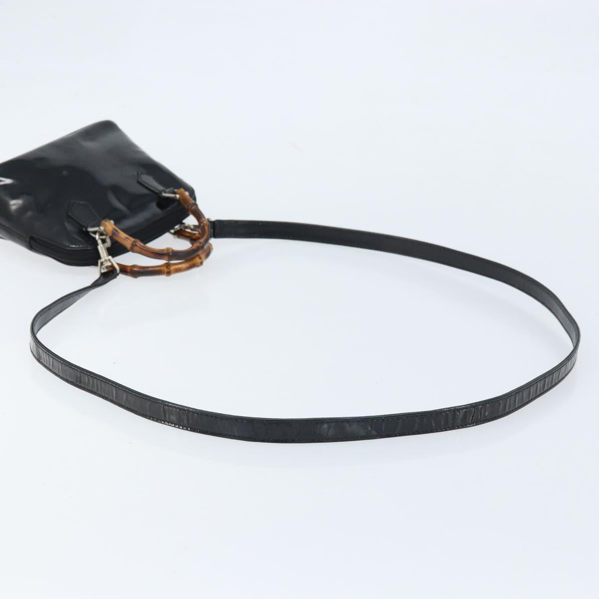 GUCCI Bamboo Hand Bag Patent 2way Black Silver 007 1014 0231 0 Auth hk3535