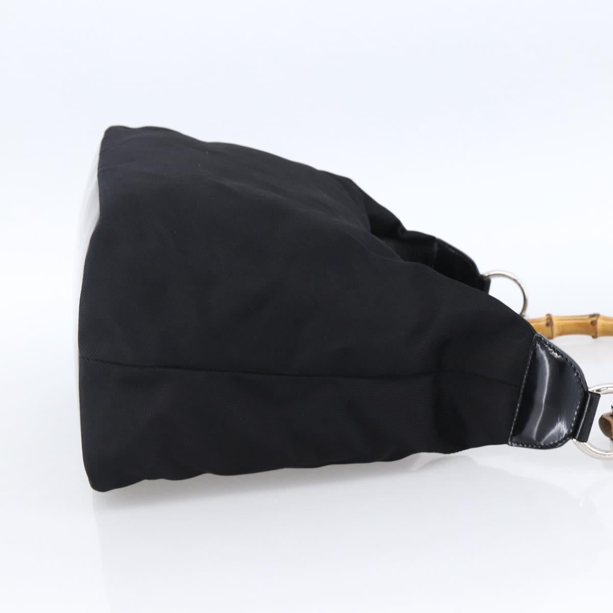 GUCCI Bamboo Hand Bag Nylon Black Silver Auth hk3536