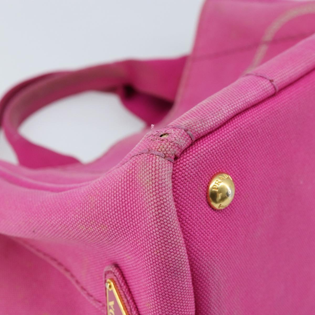 PRADA Canapa PM Hand Bag Canvas Pink Gold Auth hk3537