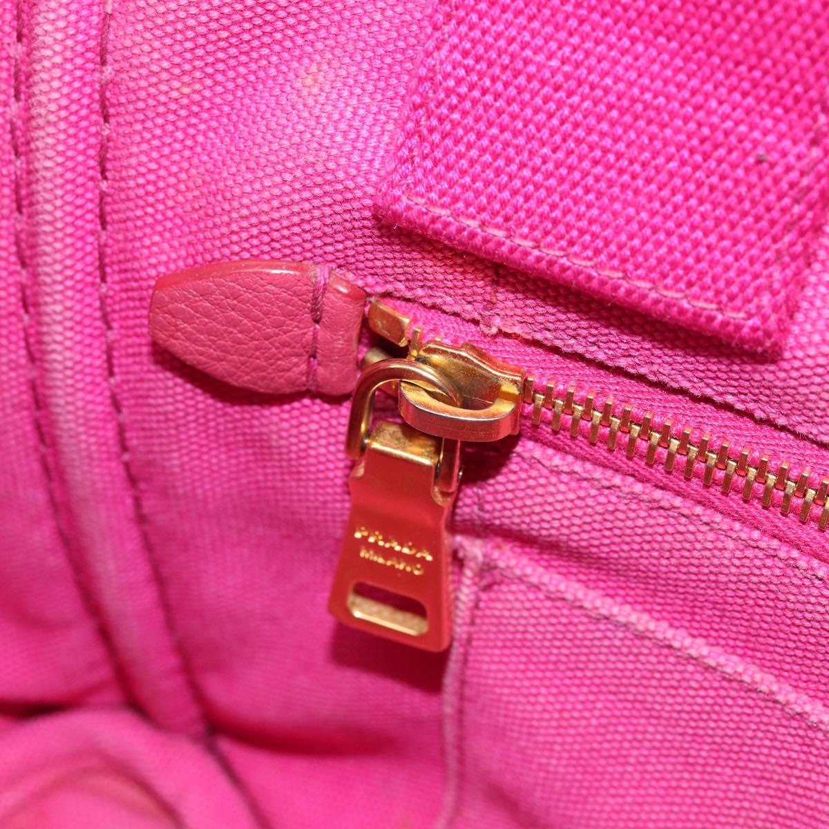 PRADA Canapa PM Hand Bag Canvas Pink Gold Auth hk3537