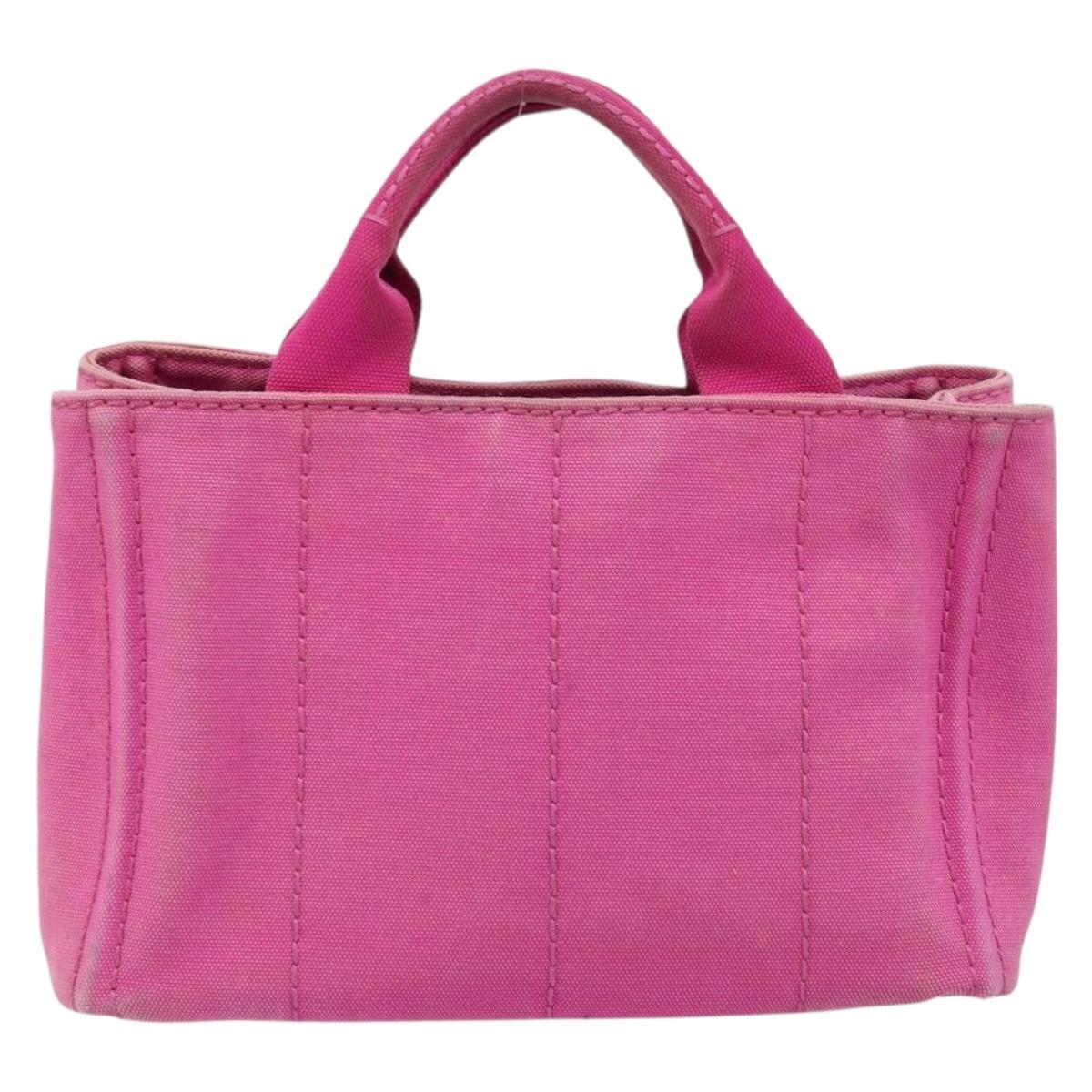 PRADA Canapa PM Hand Bag Canvas Pink Gold Auth hk3537