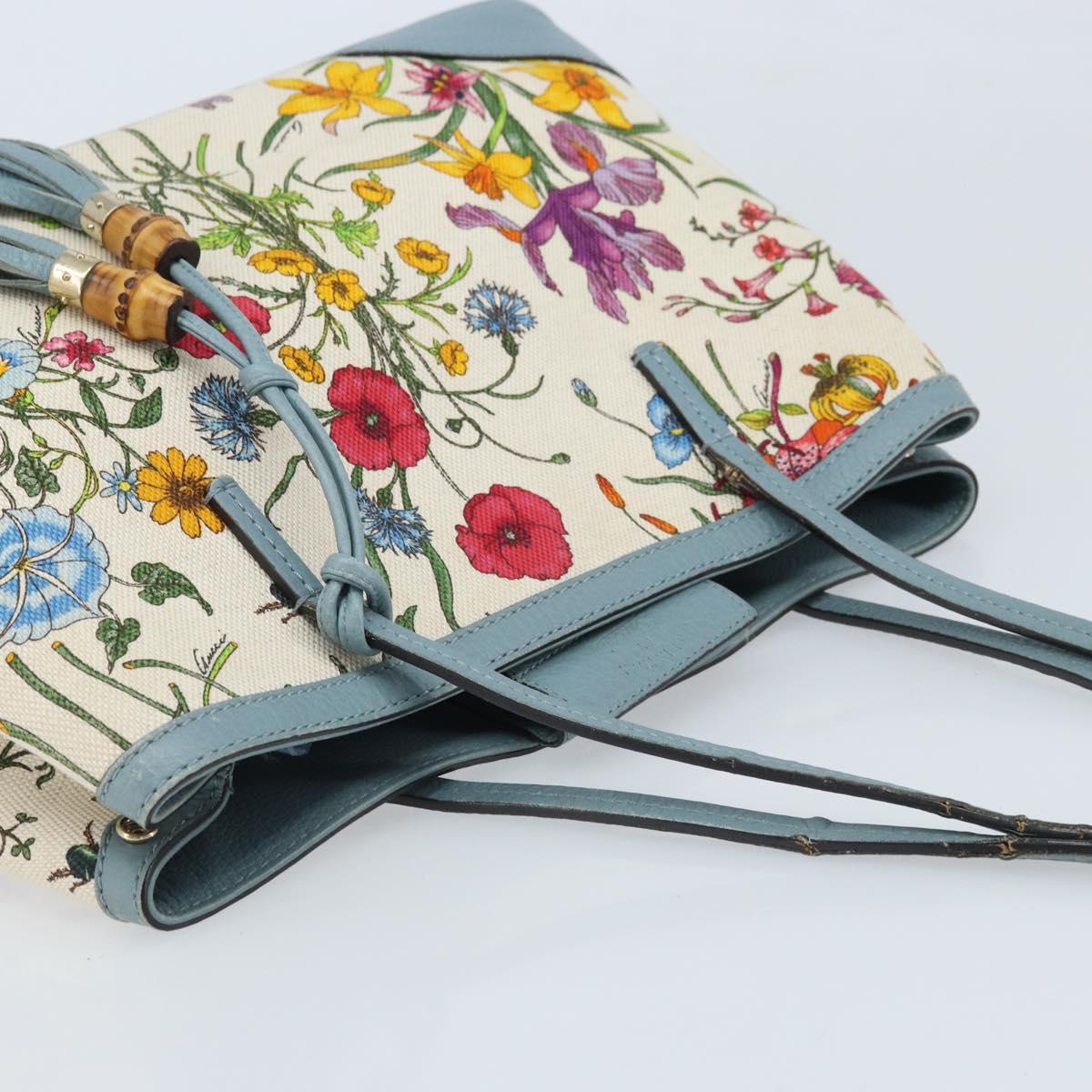 GUCCI Bamboo Flora Tote Bag Canvas Multicolor Gold 358470 Auth hk3538