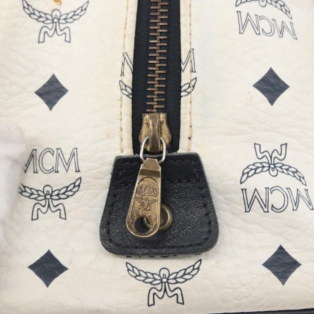 MCM Vicetos Logogram Boston Bag PVC Leather 2way White Gold Auth hk3541