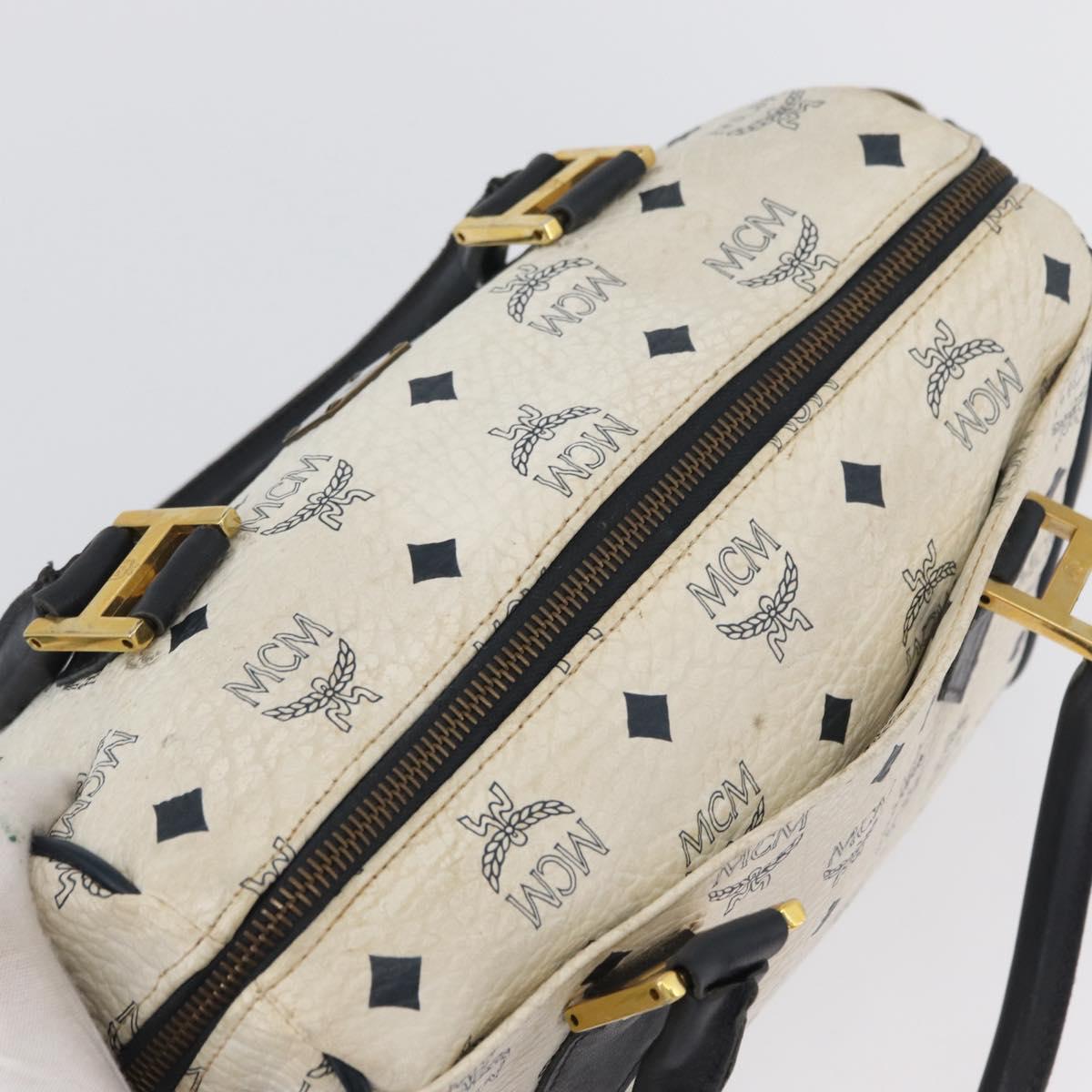 MCM Vicetos Logogram Boston Bag PVC Leather 2way White Gold Auth hk3541
