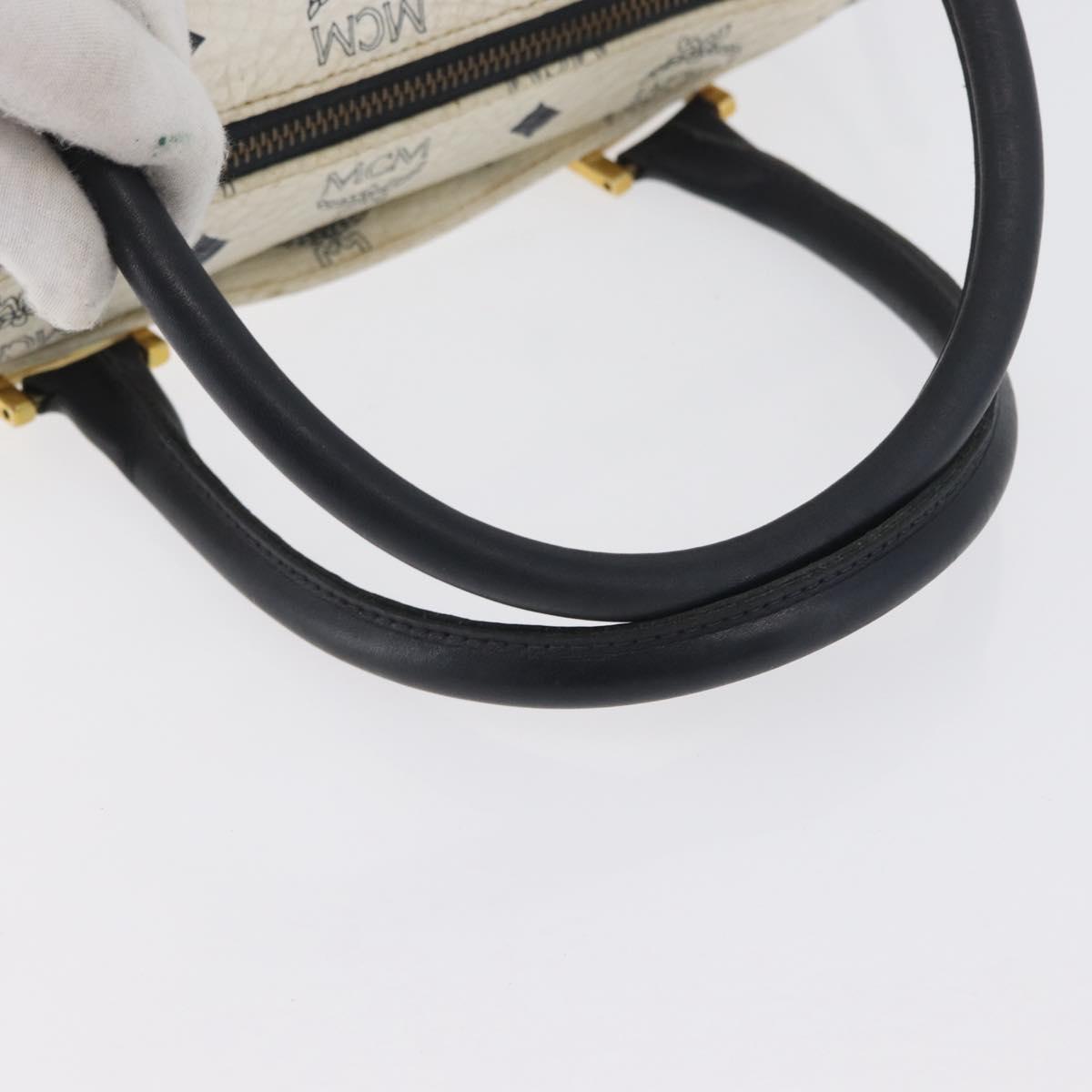 MCM Vicetos Logogram Boston Bag PVC Leather 2way White Gold Auth hk3541