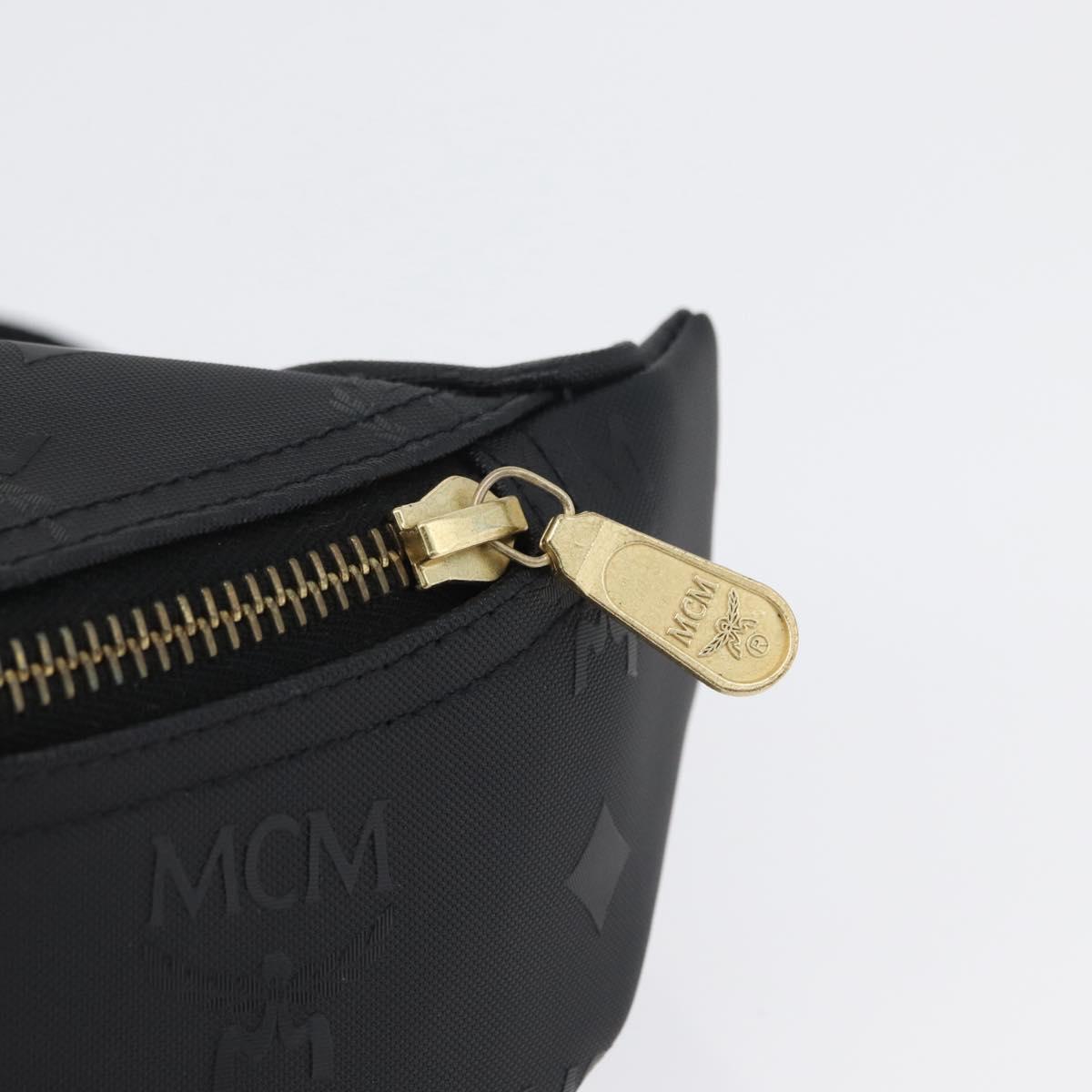 MCM Logogram Vicetos Waist bag PVC Black Gold Auth hk3543